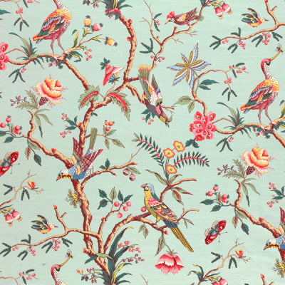 BRUNSCHWIG & FILS - BIRDS OF A FEATHER LINEN & COTTON PRINT C- ELADON - Fabric by the Yard - BR-79748_403