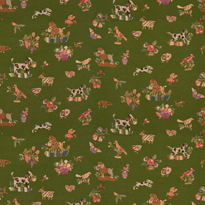 BRUNSCHWIG & FILS - ANIMALITOS WOVEN TAPESTRY- PATIO GREEN - Fabric by the Yard - BR-89477_428