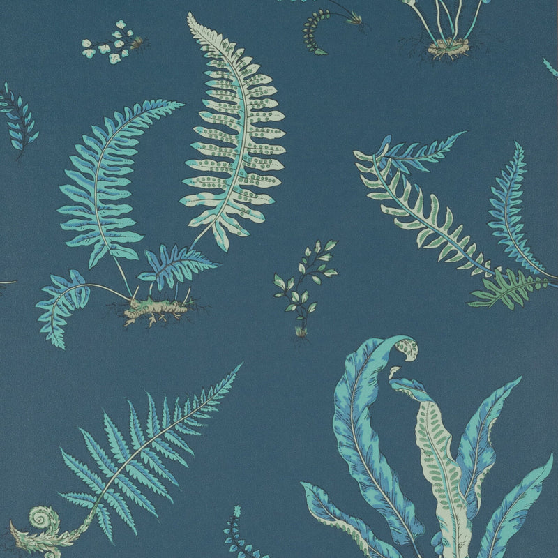 G P & J BAKER - FERNS- INDIGO/TEAL - Wallcovering by the Roll INDIGO/TEAL