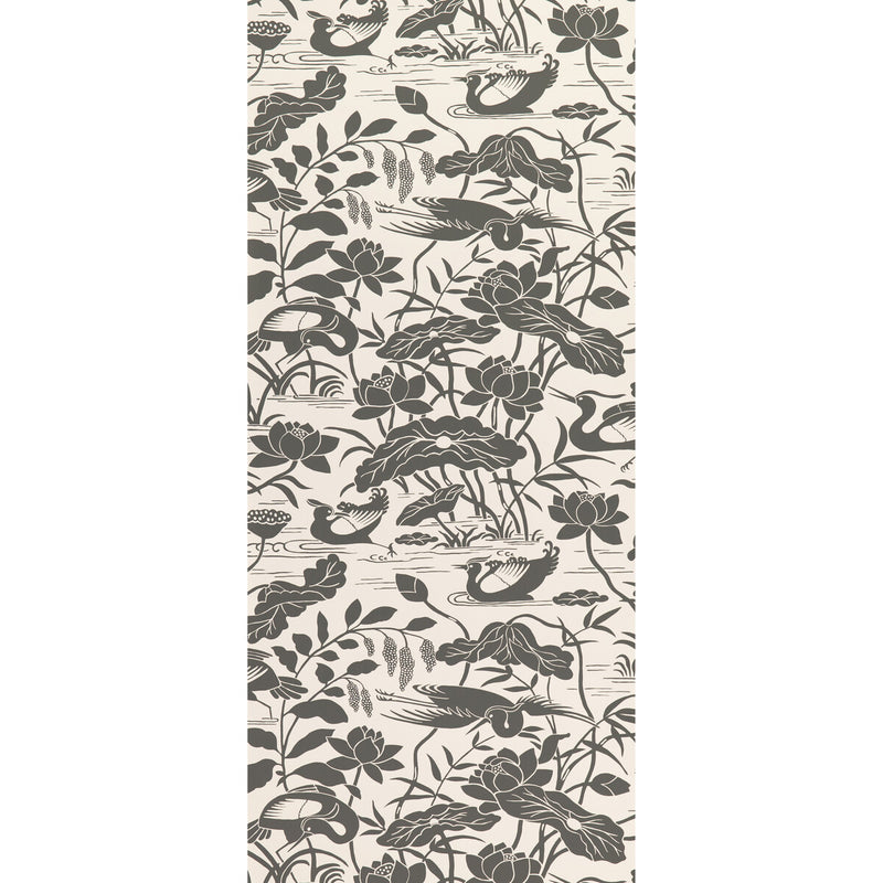 G P & J BAKER - HERON & LOTUS FLOWER- BLACK/WHITE - Wallcovering by the Roll BLACK/WHITE