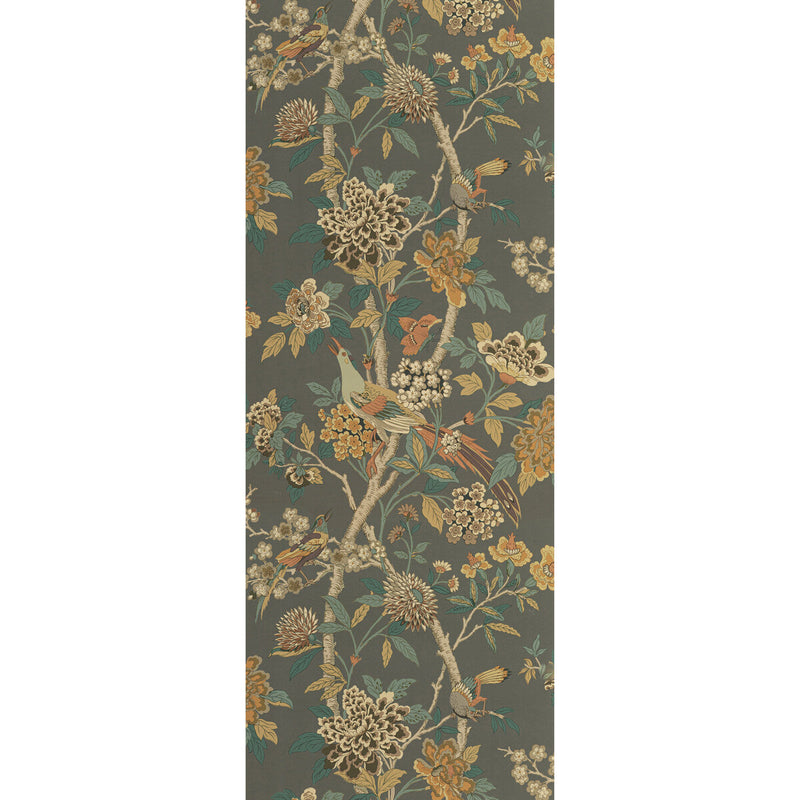 G P & J BAKER - HYDRANGEA BIRD- CHARCOAL/SIENNA - Wallcovering by the Roll CHARCOAL/SIENNA