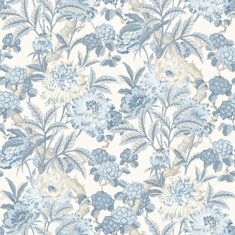 G P & J BAKER - SUMMER PEONY- BLUE - Wallcovering by the Roll BLUE