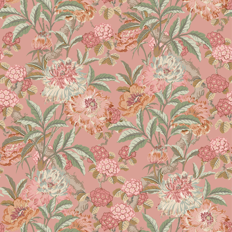G P & J BAKER - SUMMER PEONY- RED - Wallcovering by the Roll RED
