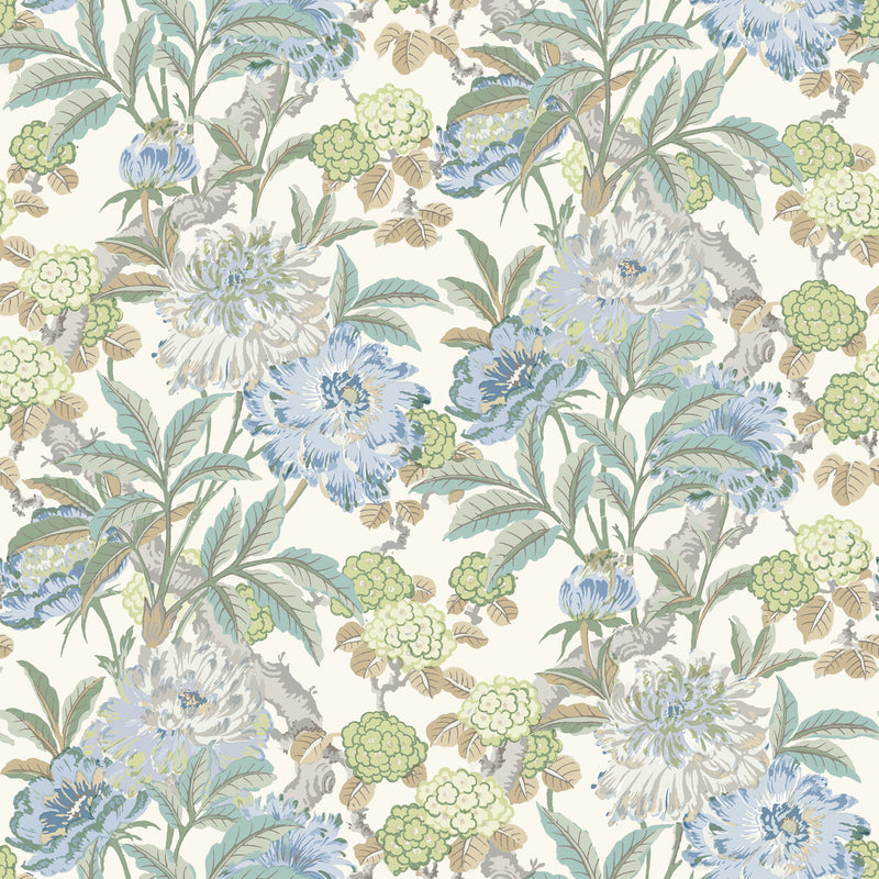 G P & J BAKER - SUMMER PEONY- AQUA - Wallcovering by the Roll AQUA