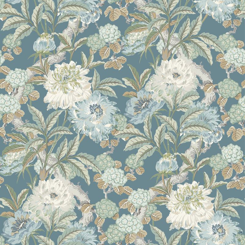 G P & J BAKER - SUMMER PEONY- DENIM - Wallcovering by the Roll DENIM