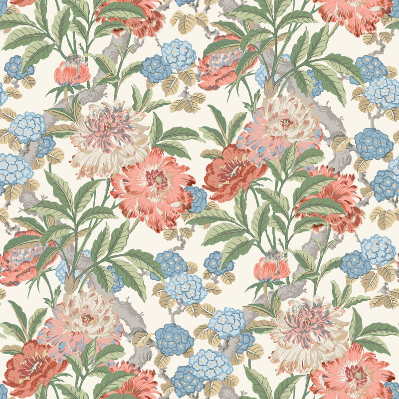 G P & J BAKER - SUMMER PEONY- RED/GREEN - Wallcovering by the Roll RED/GREEN