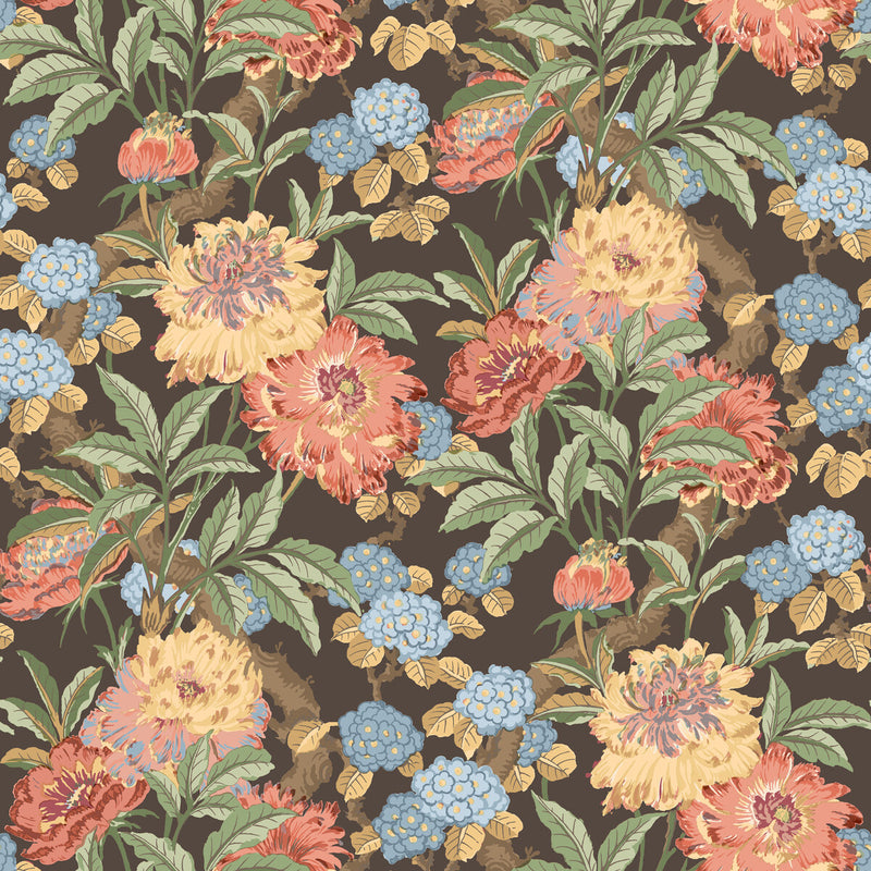 G P & J BAKER - SUMMER PEONY- CHARCOAL/JEWEL - Wallcovering by the Roll CHARCOAL/JEWEL