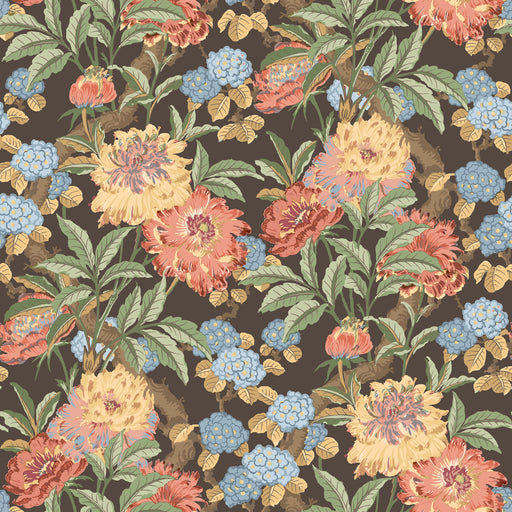 G P & J BAKER - SUMMER PEONY- CHARCOAL/JEWEL - Wallcovering by the Roll CHARCOAL/JEWEL