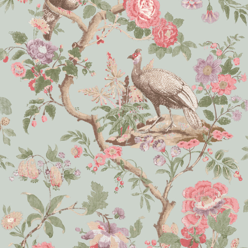 G P & J BAKER - BROUGHTON ROSE- AQUA - Wallcovering by the Roll AQUA