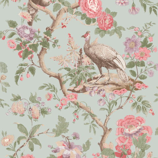 G P & J BAKER - BROUGHTON ROSE- AQUA - Wallcovering by the Roll AQUA