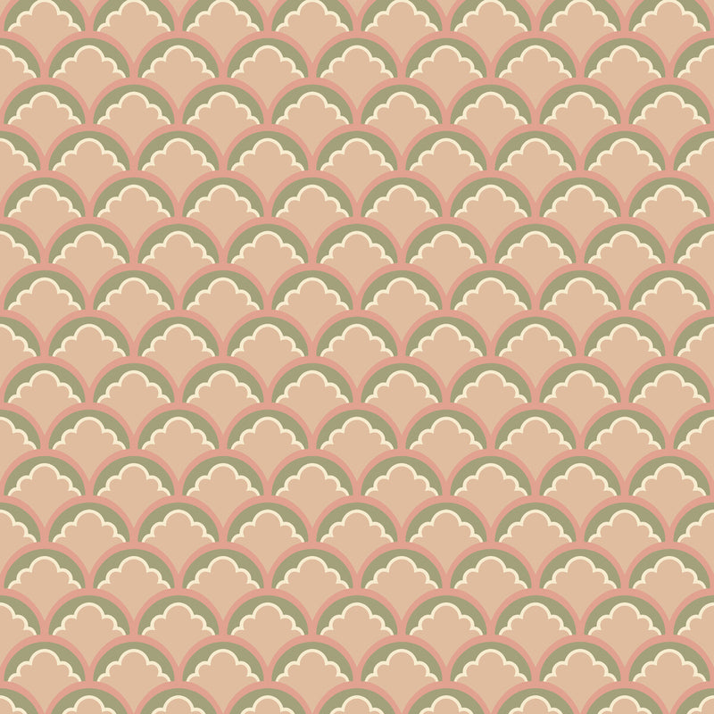 G P & J BAKER - MOUNT TEMPLE SMALL- BLUSH/GREEN - Wallcovering by the Roll BLUSH/GREEN