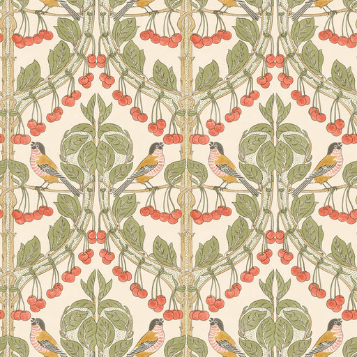 G P & J BAKER - BIRDS & CHERRIES- RED/GREEN - Wallcovering by the Roll RED/GREEN