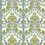 G P & J BAKER - BIRDS & CHERRIES- GREEN/BLUE - Wallcovering by the Roll