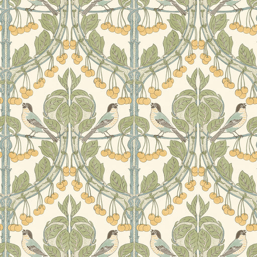 G P & J BAKER - BIRDS & CHERRIES- AQUA - Wallcovering by the Roll AQUA