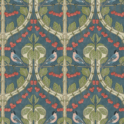 G P & J BAKER - BIRDS & CHERRIES- INDIGO - Wallcovering by the Roll INDIGO