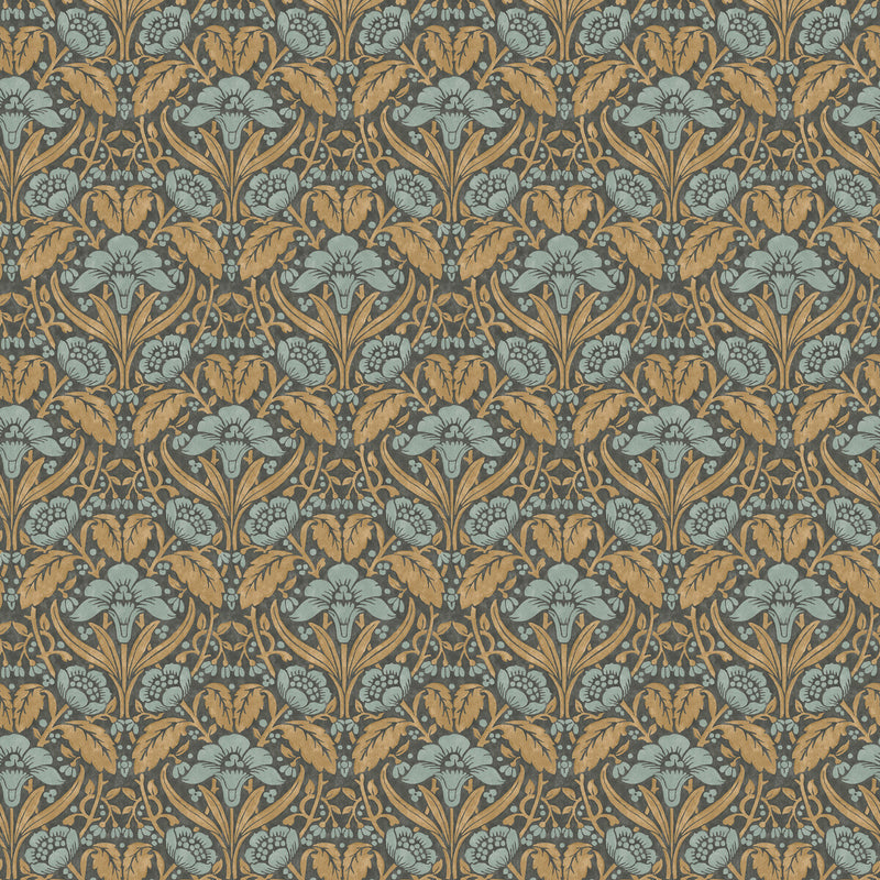 G P & J BAKER - IRIS MEADOW- AQUA/OCHRE - Wallcovering by the Roll AQUA/OCHRE