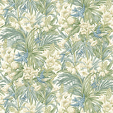 G P & J BAKER - TRUMPET FLOWERS- BLUE/GREEN - Wallcovering by the Roll