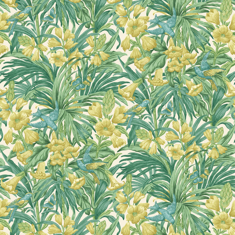 G P & J BAKER - TRUMPET FLOWERS- EMERALD - Wallcovering by the Roll EMERALD