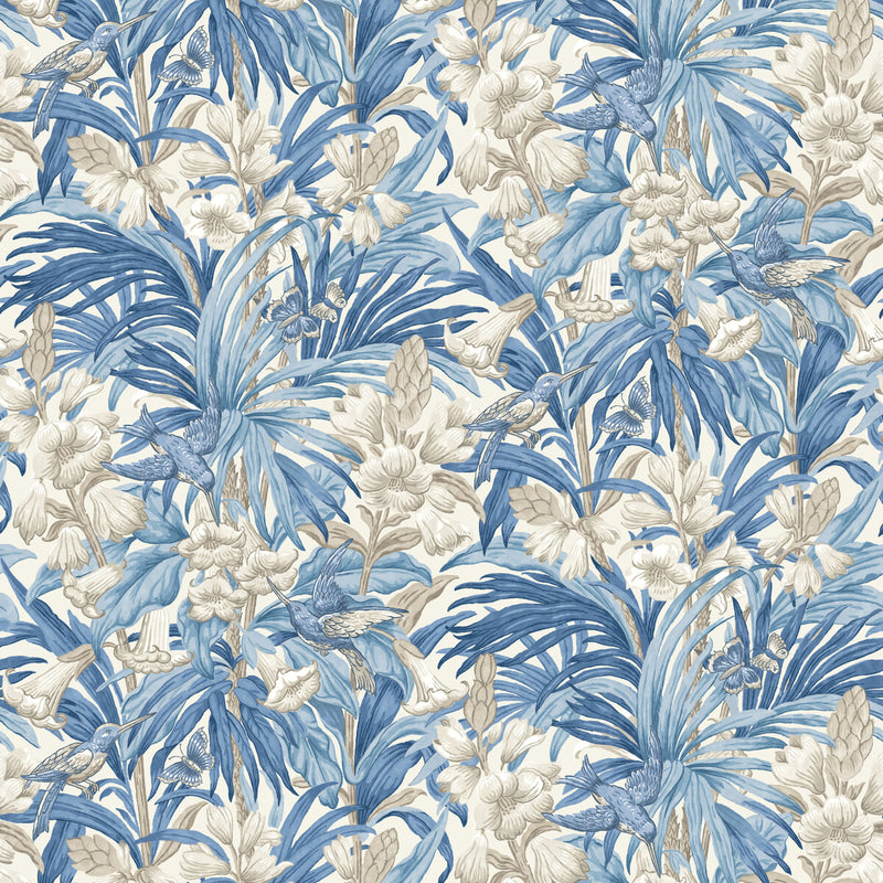 G P & J BAKER - TRUMPET FLOWERS- BLUE - Wallcovering by the Roll BLUE