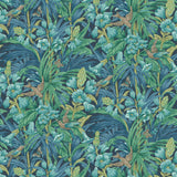 G P & J BAKER - TRUMPET FLOWERS- INDIGO/TEAL - Wallcovering by the Roll