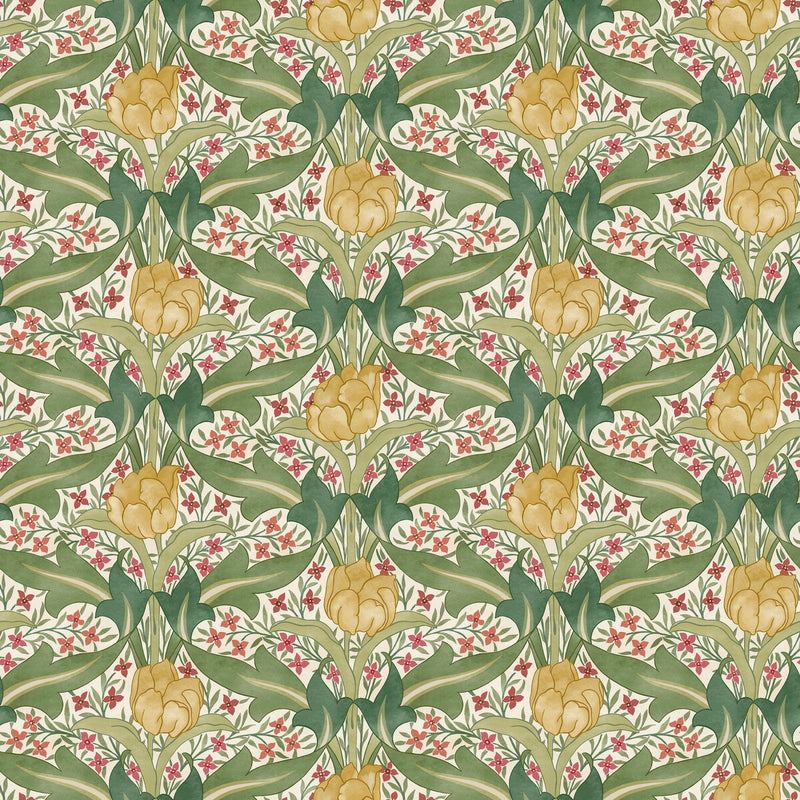 G P & J BAKER - TULIP & JASMINE- RED/GREEN - Wallcovering by the Roll RED/GREEN