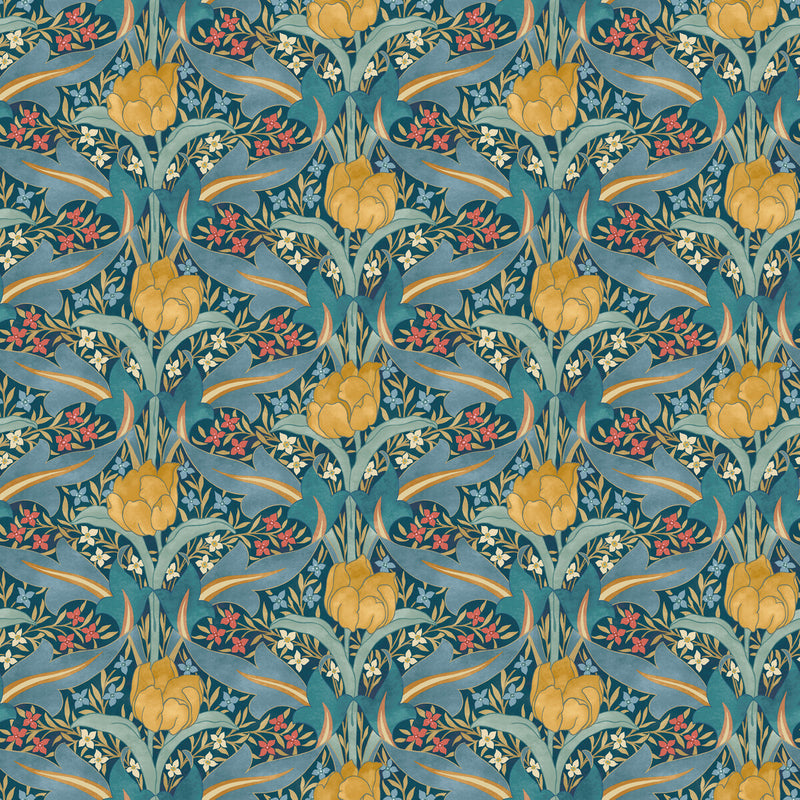 G P & J BAKER - TULIP & JASMINE- TEAL - Wallcovering by the Roll TEAL