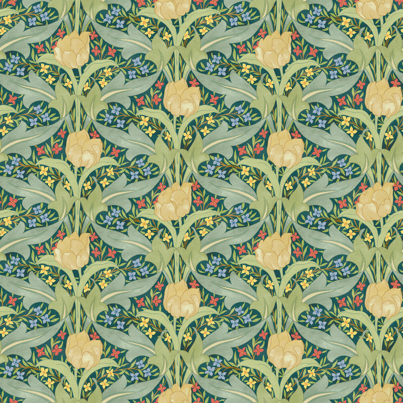 G P & J BAKER - TULIP & JASMINE- EMERALD - Wallcovering by the Roll EMERALD
