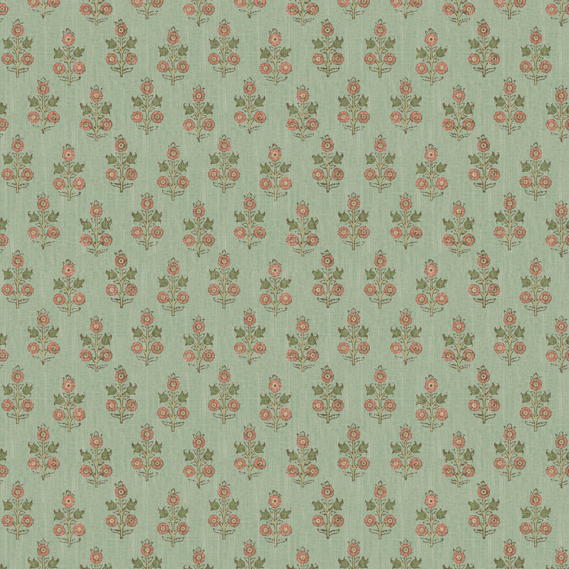 G P & J BAKER - POPPY SPRIG- AQUA/BLUSH - Wallcovering by the Roll AQUA/BLUSH