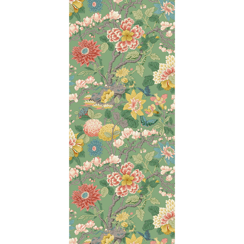 G P & J BAKER - LITTLE MAGNOLIA- EMERALD - Wallcovering by the Roll EMERALD