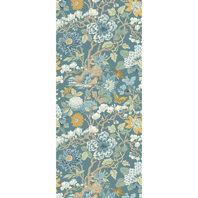 G P & J BAKER - LITTLE MAGNOLIA- DENIM/OCHRE - Wallcovering by the Roll DENIM/OCHRE