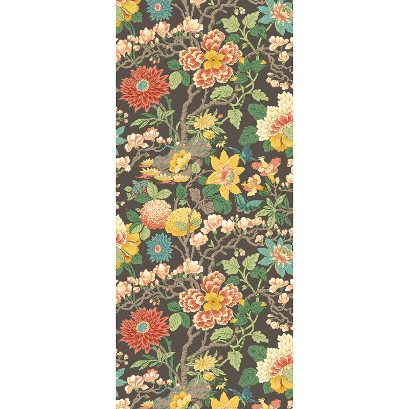 G P & J BAKER - LITTLE MAGNOLIA- CHARCOAL/JEWEL - Wallcovering by the Roll CHARCOAL/JEWEL