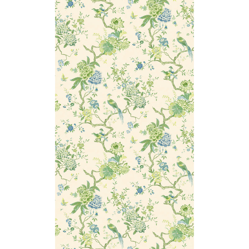 G P & J BAKER - ORIENTAL BIRD- GREEN/BLUE - Wallcovering by the Roll GREEN/BLUE