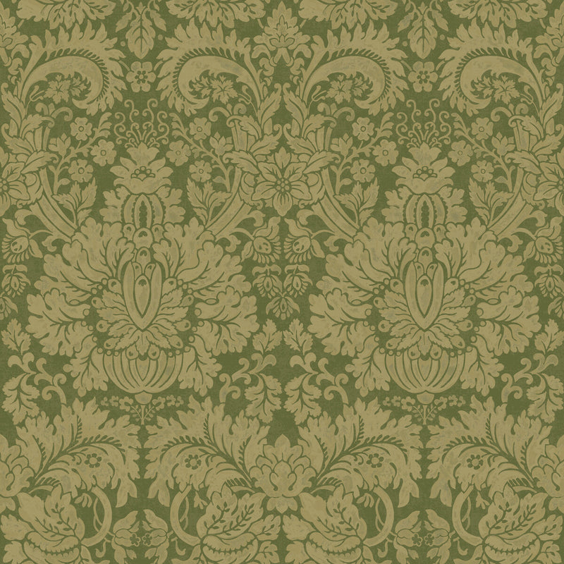 G P & J BAKER - QUEEN'S DAMASK- ROYAL GREEN - Wallcovering by the Roll ROYAL GREEN