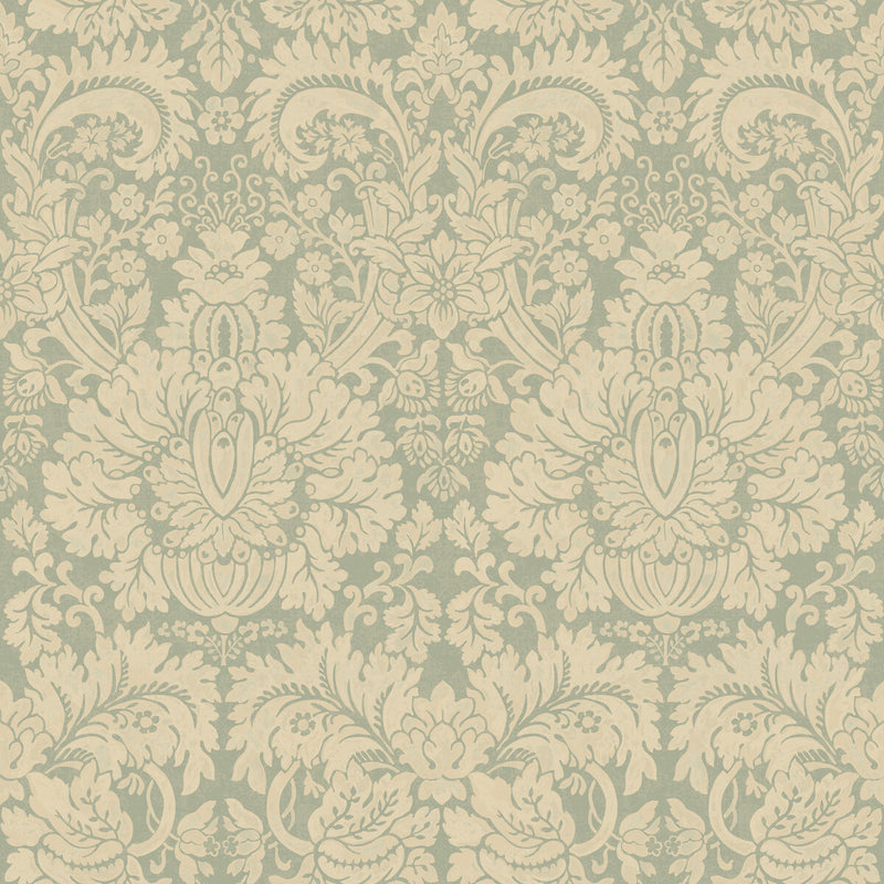 G P & J BAKER - QUEEN'S DAMASK- AQUAMARINE - Wallcovering by the Roll AQUAMARINE