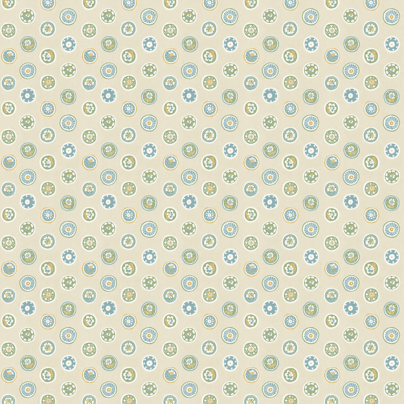 G P & J BAKER - COURT BUTTONS- BLUE/GREEN - Wallcovering by the Roll BLUE/GREEN