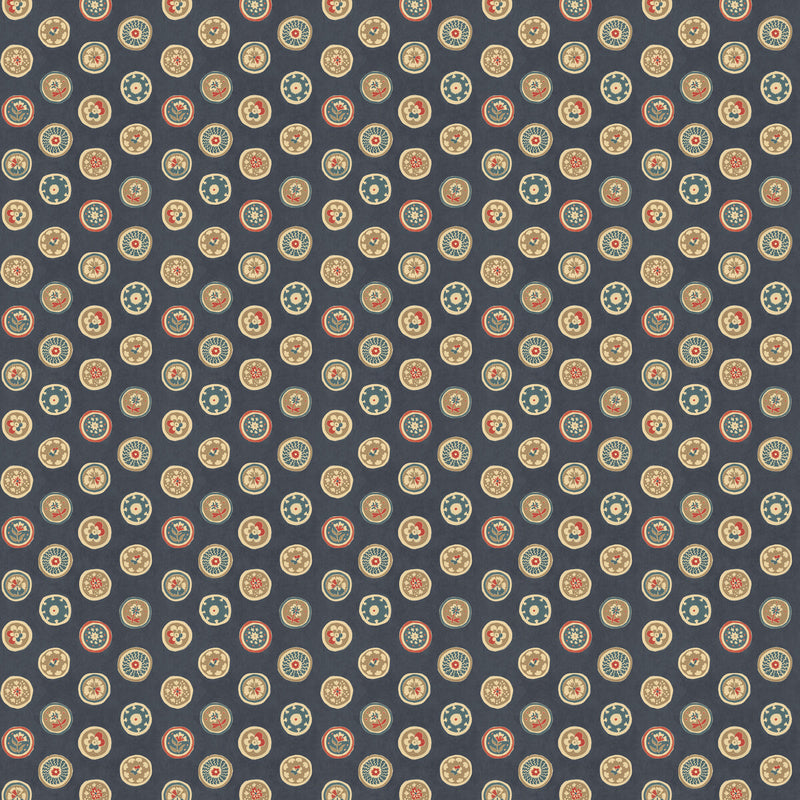 G P & J BAKER - COURT BUTTONS- INDIGO - Wallcovering by the Roll INDIGO