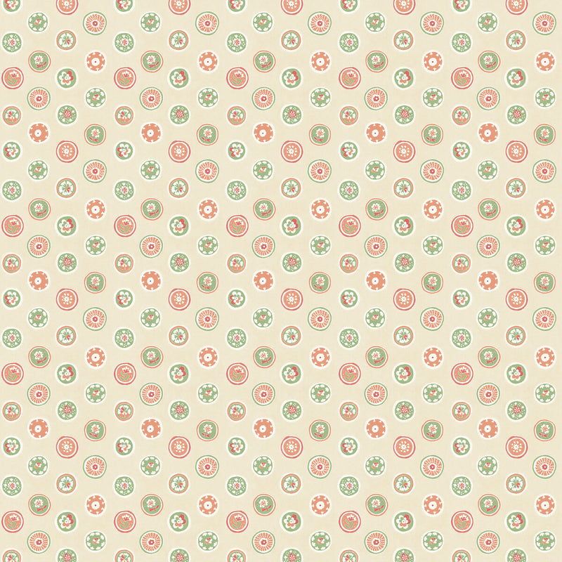 G P & J BAKER - COURT BUTTONS- PINK/GREEN - Wallcovering by the Roll PINK/GREEN