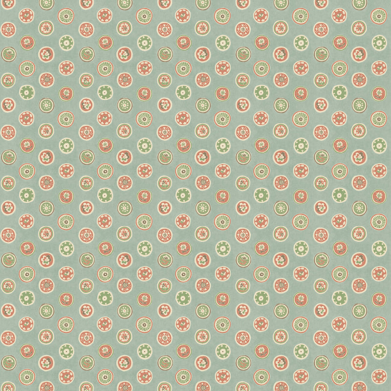G P & J BAKER - COURT BUTTONS- AQUA/RED - Wallcovering by the Roll AQUA/RED
