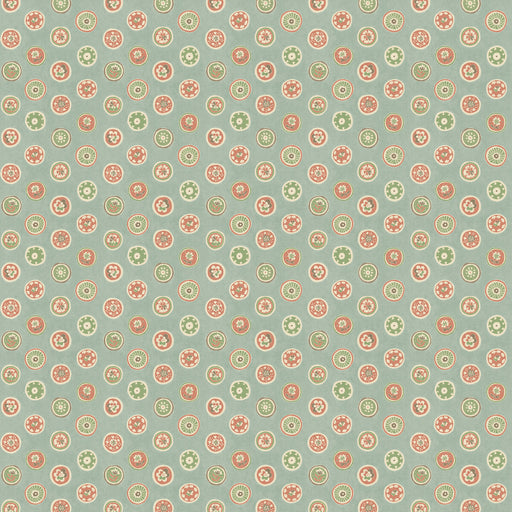 G P & J BAKER - COURT BUTTONS- AQUA/RED - Wallcovering by the Roll AQUA/RED