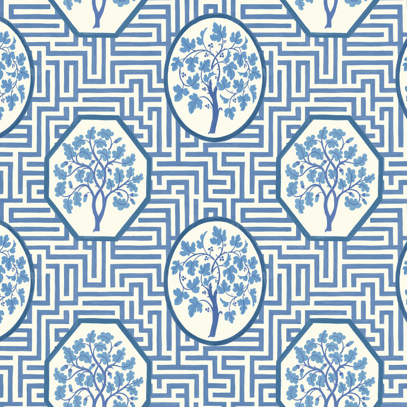 G P & J BAKER - ROYAL MAZE- ROYAL BLUE - Wallcovering by the Roll ROYAL BLUE