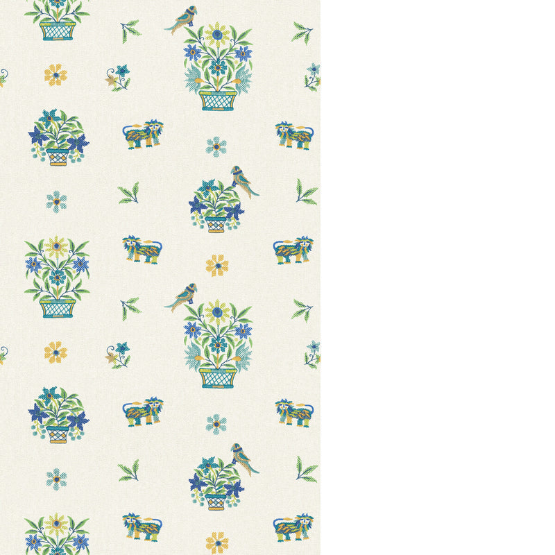 G P & J BAKER - ROAR STITCH- BLUE/GREEN - Wallcovering by the Roll BLUE/GREEN
