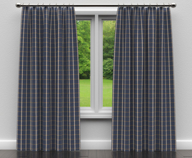 Charlotte - D141 - Indigo Windowpane - Fabric by the Yard - D141 - D141_Drapery