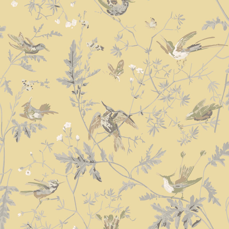 COLE & SON - HUMMINGBIRDS SILK- GLD/SFT GREY - Fabric by the Yard GLD/SFT GREY