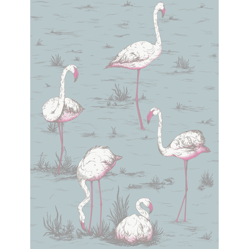 COLE & SON - FLAMINGOS COT/LIN PRINT- WHT/FUCH ON SFOAM - Fabric by the Yard WHT/FUCH ON SFOAM