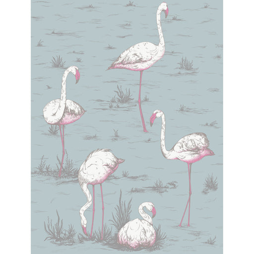 COLE & SON - FLAMINGOS COT/LIN PRINT- WHT/FUCH ON SFOAM - Fabric by the Yard WHT/FUCH ON SFOAM