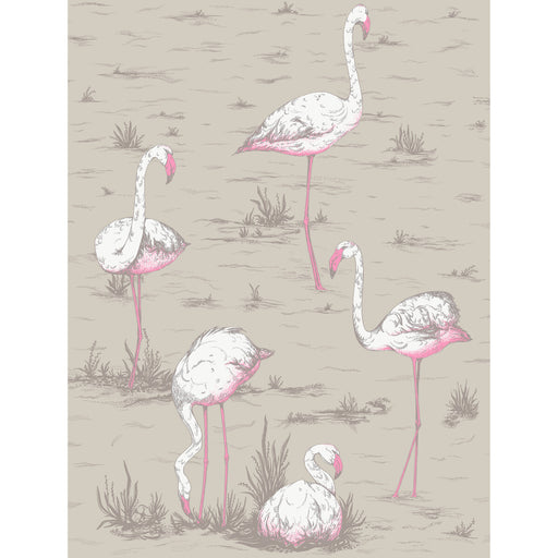 COLE & SON - FLAMINGOS COT/LIN PRINT- WHT/FUCH ON TUP - Fabric by the Yard WHT/FUCH ON TUP