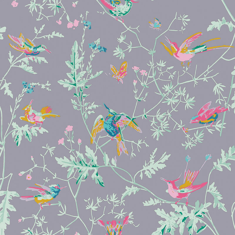 COLE & SON - HUMMINGBIRDS SILK- PURPLE - Fabric by the Yard PURPLE