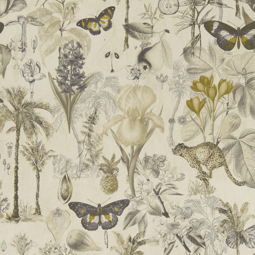 CLARKE AND CLARKE - BOTANY- CHARCOAL/CHARTREUSE - Fabric by the Yard CHARCOAL/CHARTREUSE