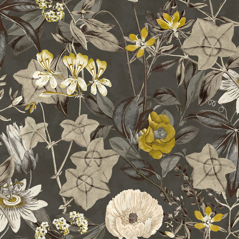 CLARKE AND CLARKE - PASSIFLORA- CHARCOAL - Fabric by the Yard CHARCOAL