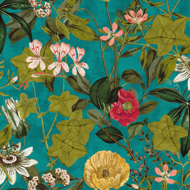 CLARKE AND CLARKE - PASSIFLORA- KINGFISHER - Fabric by the Yard KINGFISHER